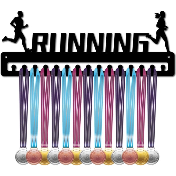 Running Medal Holder Display Hanger Medals Rack Organizer Black Metal Iron Medal Holder Shelf Sport Medal Stand Frame Wall Mounted Hanging for Football Medalist Athletes 15.7 x 6Inch Black