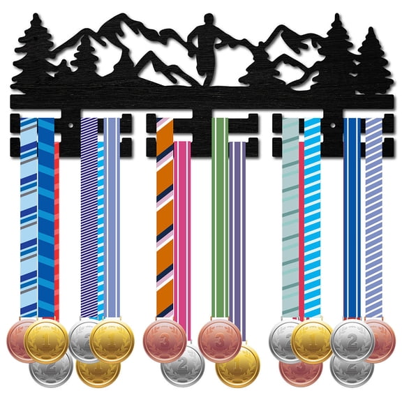 Running Medal Holder Display Hanger Park Mountain Trees Medals Hanging Rack Organizer Black Wooden Medal Holder Shelf Sport MedalDIY