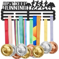 Running Medal Holder Display Just Keep Running Display Rack Motivational Text Sports Metal Wall Mount with No Hooks Hang Over 60 Medals Black