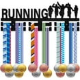 thumbnail image 1 of Running Medal Holder Display Runner Medal Hanger Wall Mount Wood Frame with Hooks Silver Wooden Medal Organizer Rack for Hanging Over 30 Awards Marathon Race Athlete Medals 15.7 x 5.9 Inch, 1 of 7