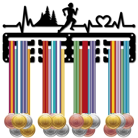 Running Medal Holder Hangers Medal Display Rack Organizer Small Metal Iron Tree Shelf Frame Medal Ribbon Plaques Hanger Wall Mounted with 12 Hook DIY