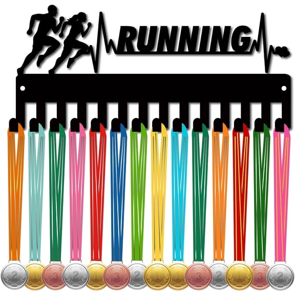 Running Medal Holder Medal Hanger Display Rack Sports Metal Hanging Awards Iron Small Mount Decor Awards With 14 Hooks for Wall Home Badge Race Runner Marathon Medalist Black 11.4 x 5.1Inch Black