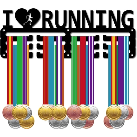 Running Medal Holder Medal Hanger Display Rack Sports Metal Hanging Iron Small Mount Decor Awards for DIY Wall Home Badge Race Runner Marathon Medalist Black 11.4 x 4.2 Inch-I Love Running