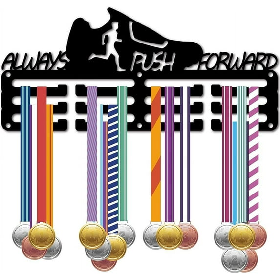 Running Medal Holder Medal Hangers Display Rack Sports Metal Hanging Awards Iron Small Mount Decor for Wall Home Badge Race Runners Marathon Medalist Black 11.4x5.1 Inch-Always Push Forward DIY