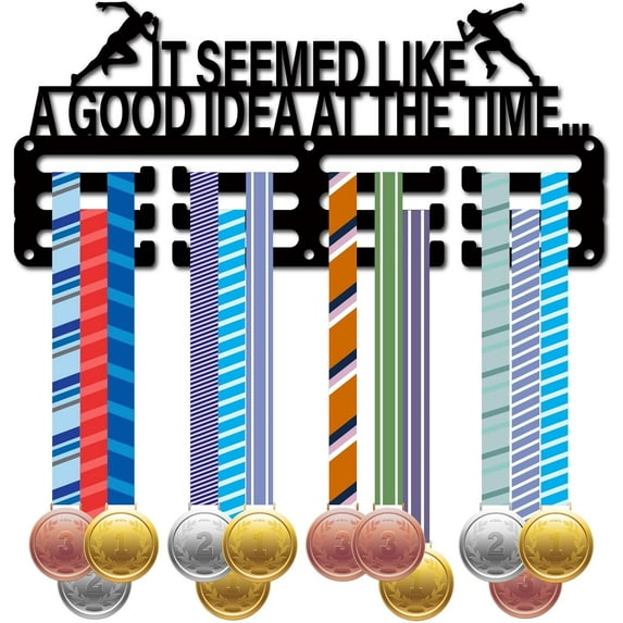 Running Medal Holder Medal Hangers Medal Rack Display Sports Metal Hanging Awards Iron Small Mount for Wall Badge Race Running Black 11.4 x 5.1 Inch-It Seemed Like A Good Idea At The Time