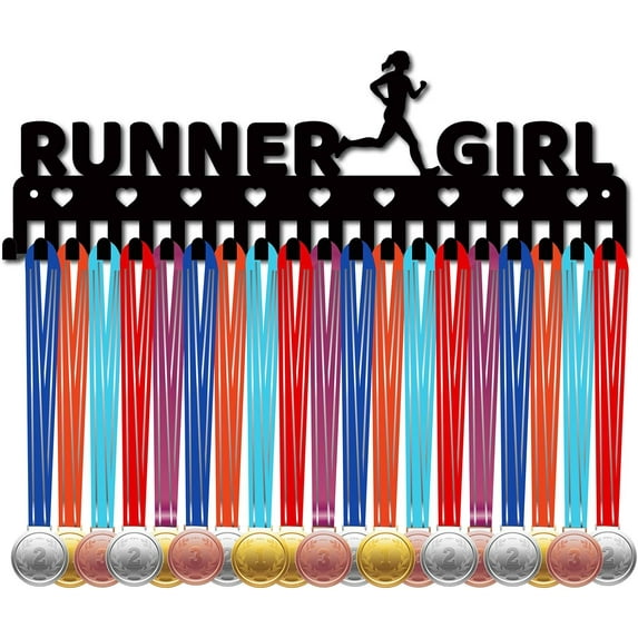 Running Medal Holder Runner Medal Hanger Display Rack Sports Metal Hanging Awards Iron Mount Wall Decor for Home Badge Race Runner Marathon Medalist Black 15.7 x 5.2Inch-Runner