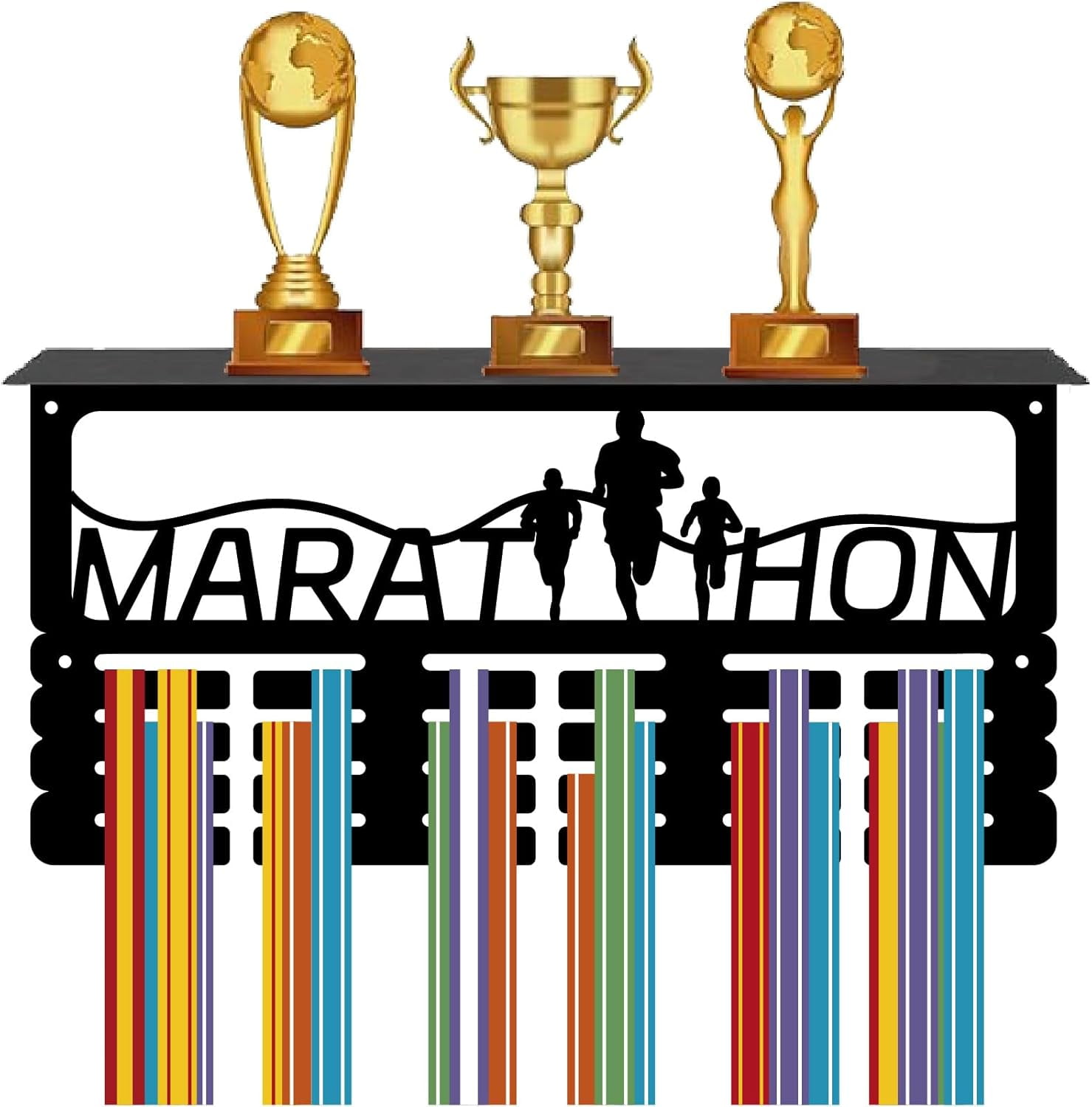 Running Medal Holder Trophy Shelf Medal Hanger Display Wall Mounted Hanging Awards with Shelf Trophy Stand 4 Rows Hold 70+ Medals Gift for Runner Runner Athletes Birthday 15.7x7.9 Inch for DIY