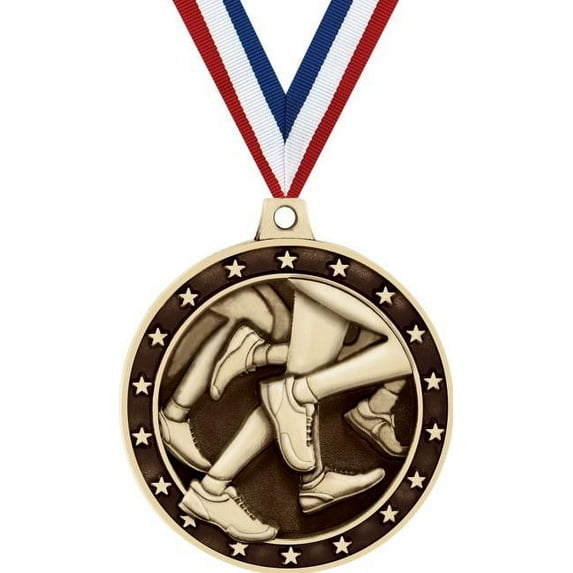 Running Medals, 2" Gold Diecast Running Medal Award 100 Pack
