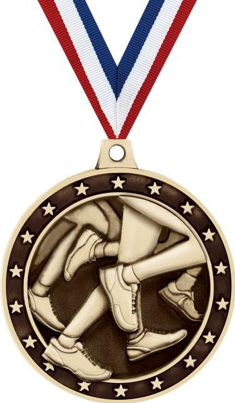 Running Medals, 2" Gold Diecast Running Medal Award 5 Pack