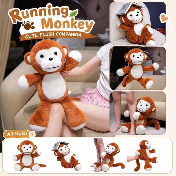 Running Monkey Plush Push Toy, Soft Interactive Stuffed Animal for Gift, Educational Sensory Play Toy for , Birthday and Holiday Present