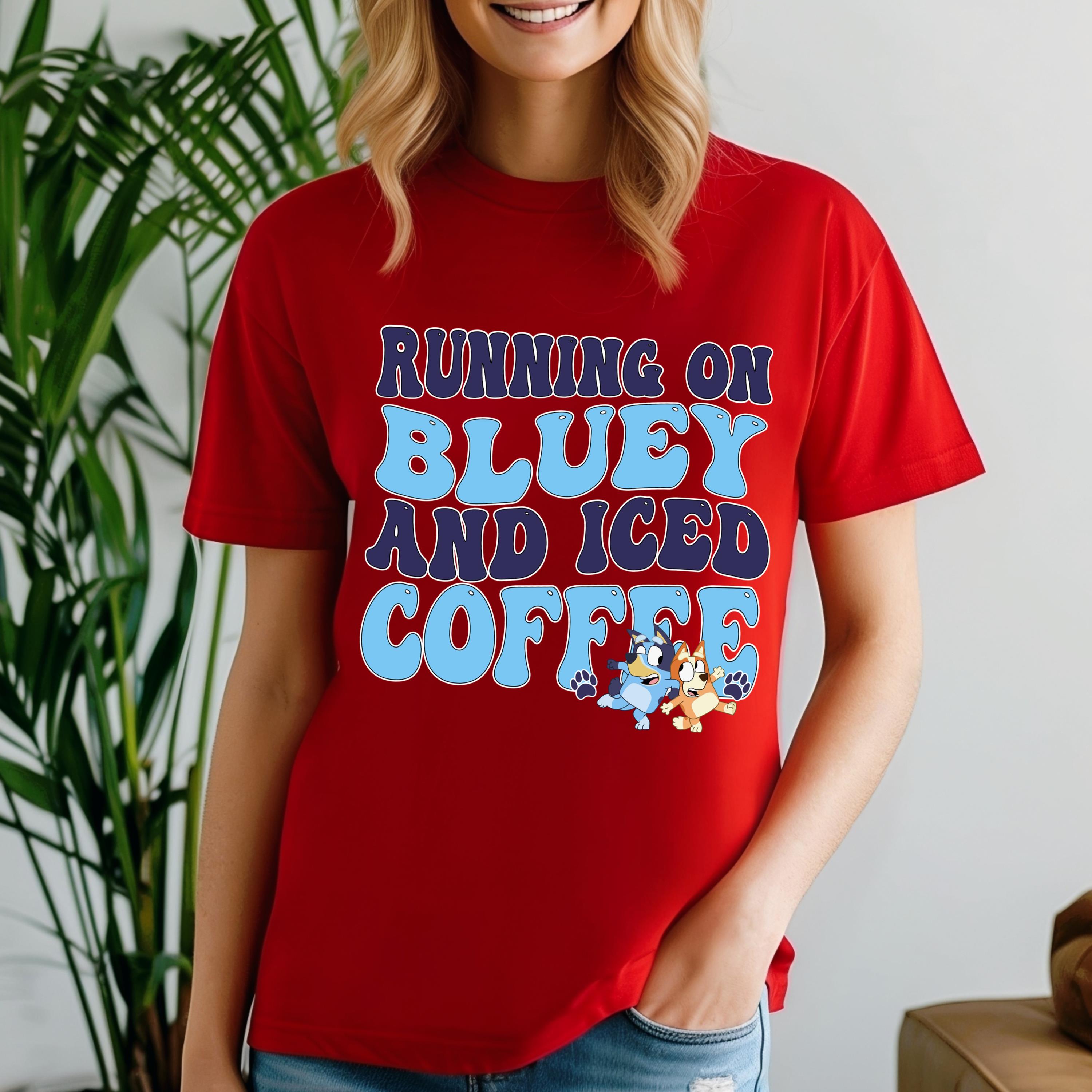 Running On Bluey And Iced Coffee Shirt Running On Bluey SAND Shirt running-on-bluey-and-iced-coffee-shirt-running-on-bluey-sand-shirt