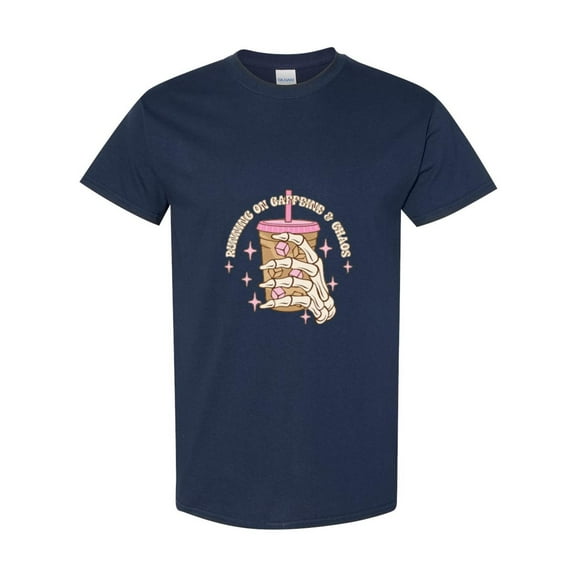 Running On Caffeine Chaos Iced Coffee Funny Mom Life Energy Drink Humor T-Shirt, for men & women, up to size 5XL