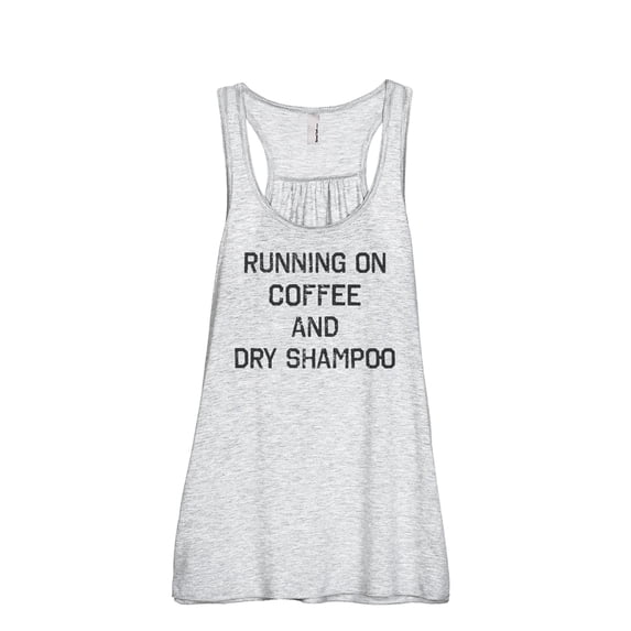 Running On Coffee And Dry Shampoo Women's Fashion Sleeveless Flowy Racerback Workout Yoga Tank Top Sport Grey Medium