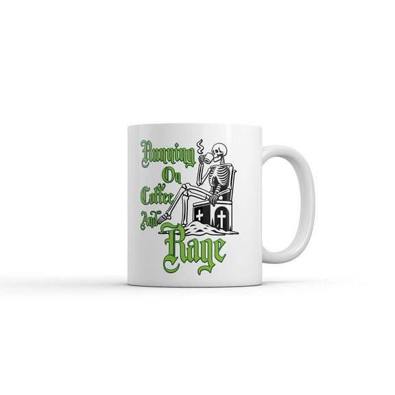 Running On Coffee and Rage Mug Funny Sarcastic Caffeine Graphic Novelty Coffee Cup