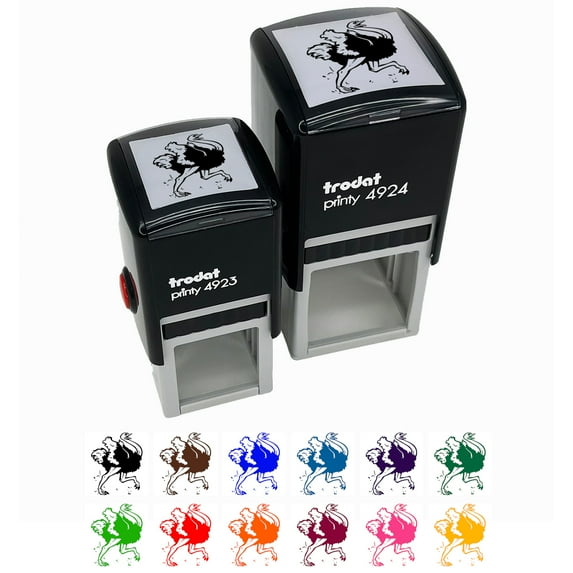Running Ostrich Giant Bird Self-Inking Rubber Stamp Ink Stamper - Black Ink - Small 1 Inch