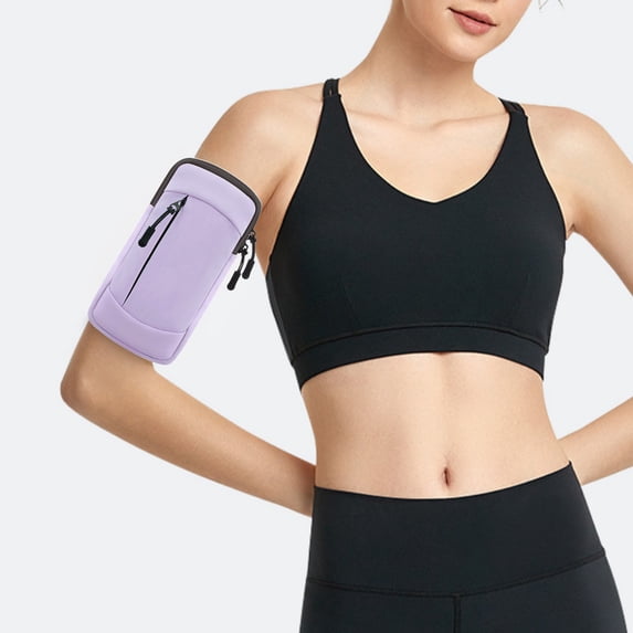 Running Phone Arm Band, ZzCityTK Secure Adjustable Sports Phone Pouch, Water Resistant Zippered Armband for Gym Running Fitness with Card Cash Storage, Purple