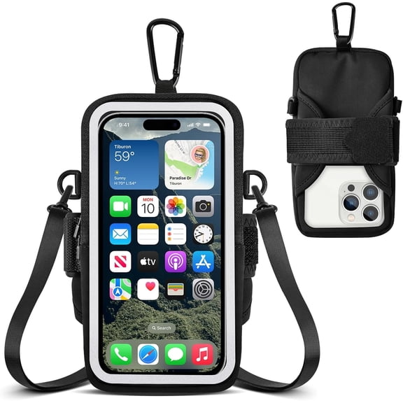 Running Phone Holder, Cell Phone Armband, Clear Crossbody Phone Pouch Purse with Adjustable Strap, Arm Bag with Carabiner, Fits iPhone 16/15/14 Pro Max & Galaxy S25 S24 S23[Up to 7.0 inch]