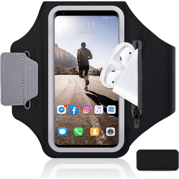 Running Phone Holder with Zipper Pouch, Running Armband for iPhone 17/16/15/14/13 Pro Max/Plus, Galaxy S25/S24/S23/S22, Cell Phone Arm Holder with Card Slot - Size L (Bigger Arm 14-17 in)