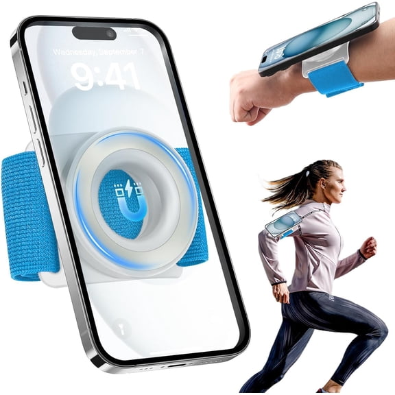 Running Phone Holder for iPhone [360 Rotatable & Upgrade Anti-Drop] Magnetic Wrist Holder, Armband Cell Compatible with magsafe 17 Pro Max and Android - Blue