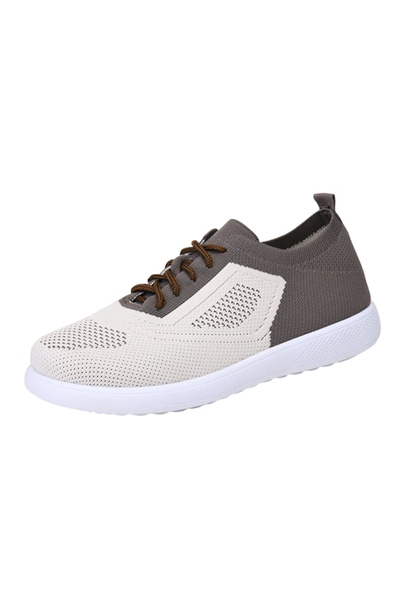 Running Platform Shoes For Women Color Block Fly‑Knit Breathable Sneakers Lace‑Up Hollow Out Lightweight Non‑Slip Flat Shoes Casual Walking Tennis Baseball Shoes With Recyclable Material Insole
