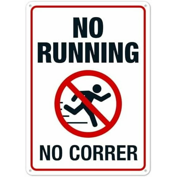 No Running Pool Sign, Bilingual Spanish English Pool Signs Metal Sign NO.3394 Metal Tin Sign 8x12 Inch - Clear Warning for Home & Business Use