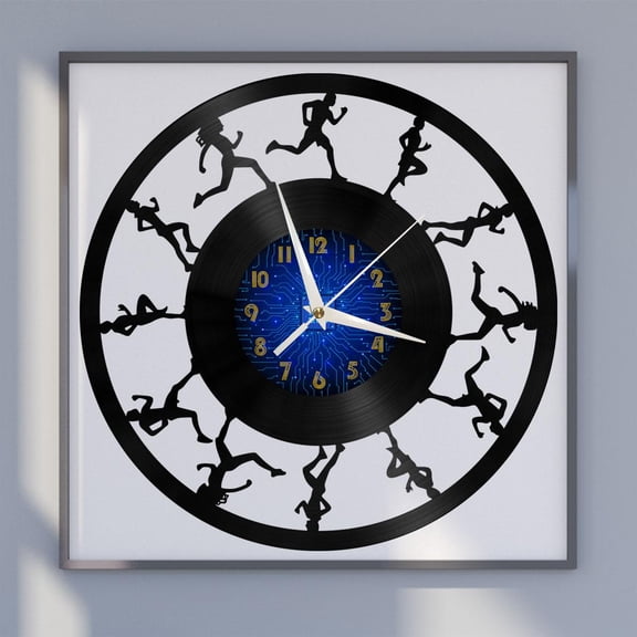 Running Posture Silhouette 12 Inch Vinyl Record Wall Clock - Silent, Creative, and Unique Clock for Living Room, Entryway, or Bedroom Decor - Perfect Gift Idea(12 inchs B without LED)