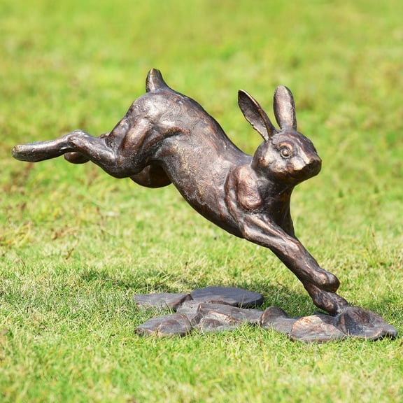 Running Rabbit Antique Bronze Metal Garden Sculpture