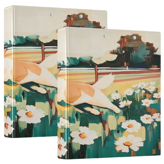Running Rabbit in The Meadow 12.4x10.6in PVC Round Ring Binders, 2-Pack, D-Ring 3-Hole, Metal Clip