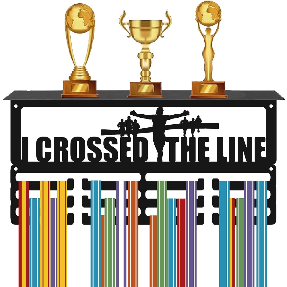 Running Race Medal Holder Wall Hanger Trophy Shelf with Hooks Marathon Iron Medals Display Awards Hanging Rack Ribbon Organizer