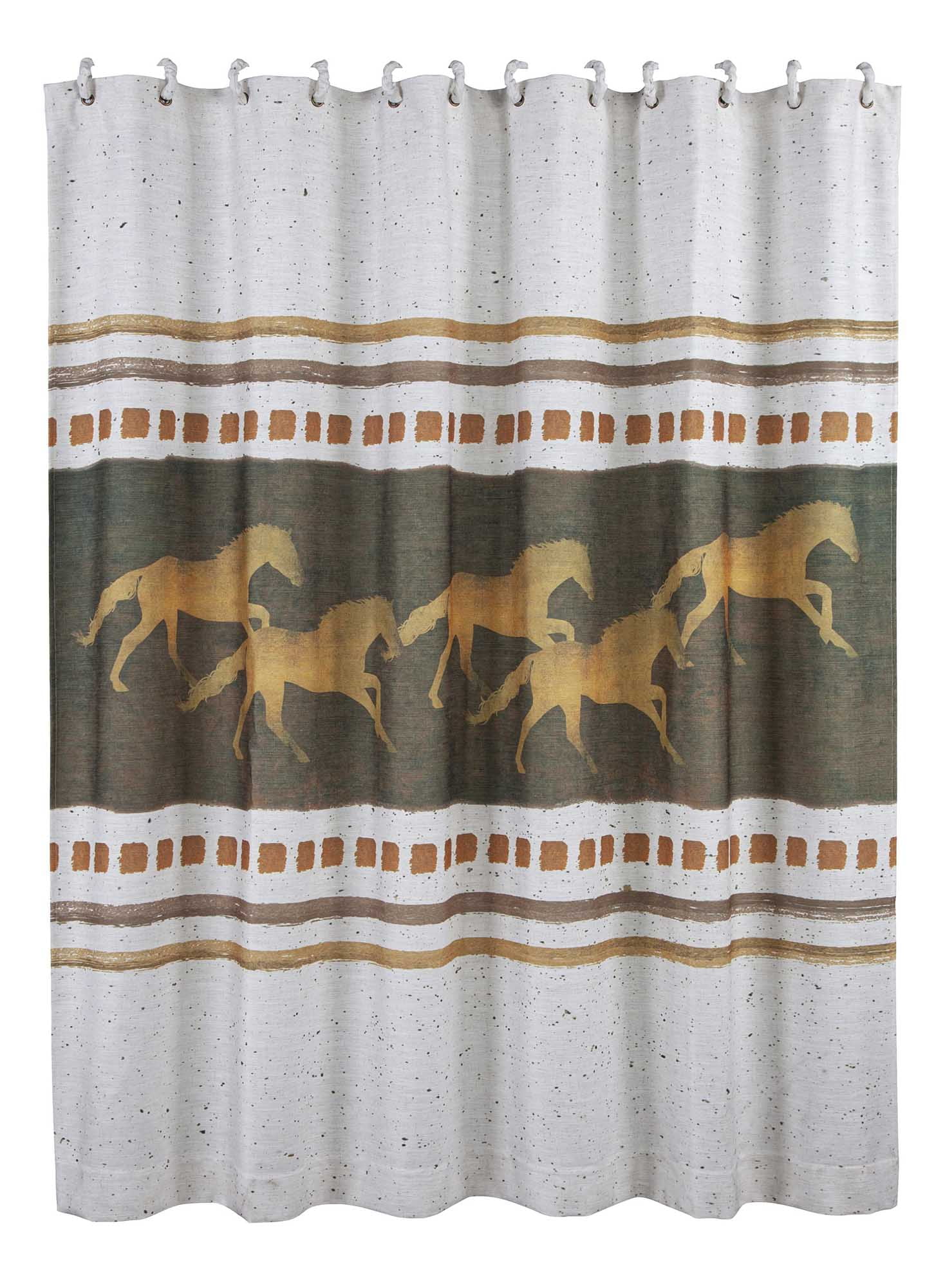 72" Earth Tone Fabric Shower Curtain with Running Horses