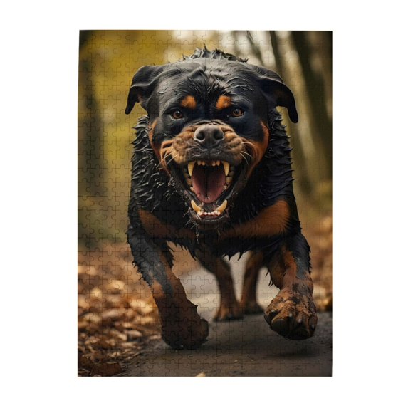 Running Rottweiler Aggressive 500-Piece Wooden Jigsaw Puzzle for Adults, Fun & Challenging Family Game, Stylish Wall Decor & Holiday Gift