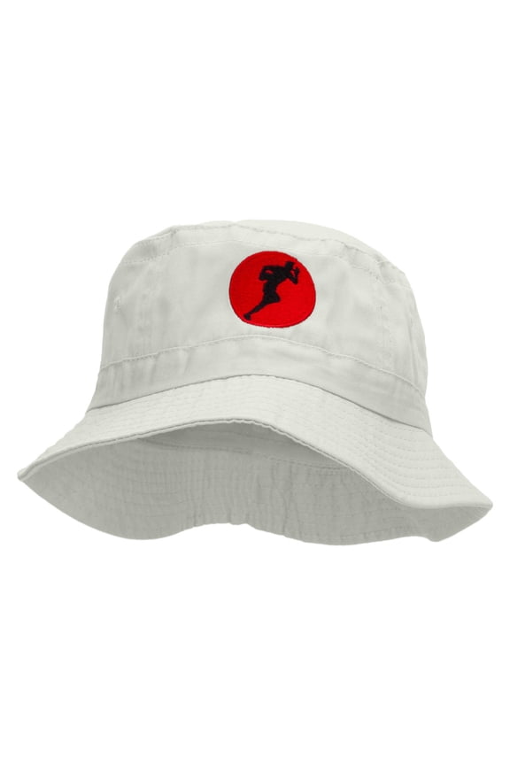 Running Rugby Logo Embroidered Pigment Dyed Bucket Hat - White OSFM