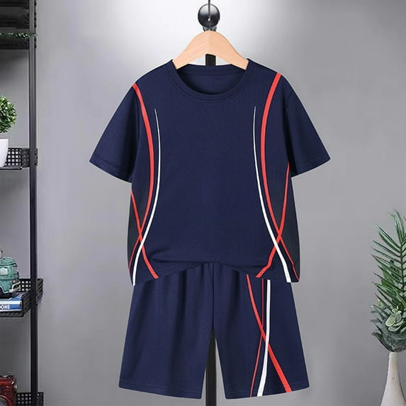 Running Sets for Teens Boys Size 3-14 Quick-Dry 2 Piece Athletic Workout Outfits Kids Short Sleeve T-Shirts and Shorts Gym Track Suits