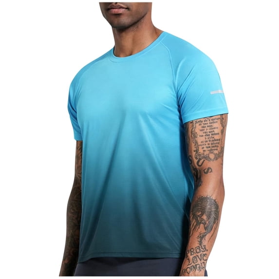 Running Shirts For Men Gradient Short Sleeve Crew Neck Athletic Workout Tops Quick Dry Summer Gym Shirt For Outdoor Training Fitness Travel And Daily Wear