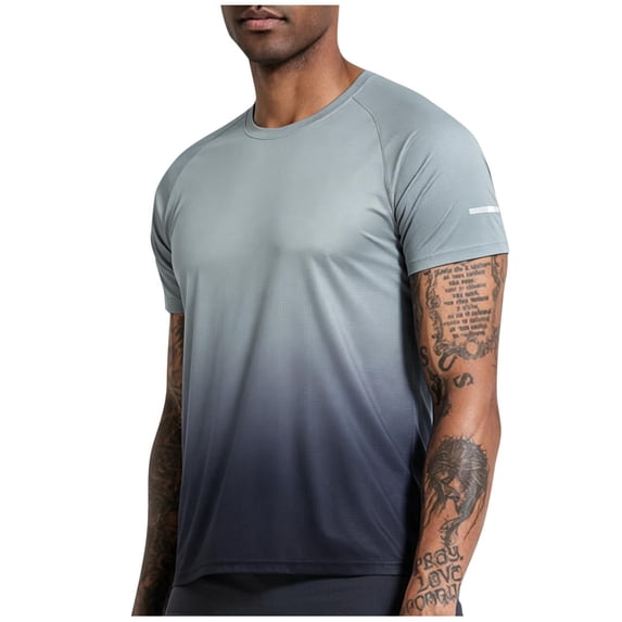 Running Shirts For Men Gradient Short Sleeve Crew Neck Athletic Workout Tops Quick Dry Summer Gym Shirt For Outdoor Training Fitness Travel And Daily Wear