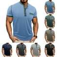 thumbnail image 1 of Running Shirts for Men Fashion Solid Color Round Neck Blouse /T-shirt Blue,2XL, 1 of 7