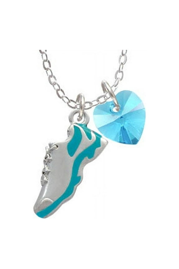 Running Shoe Teal - Hot Blue Crystal Heart Sophia Necklace, 18"+1"