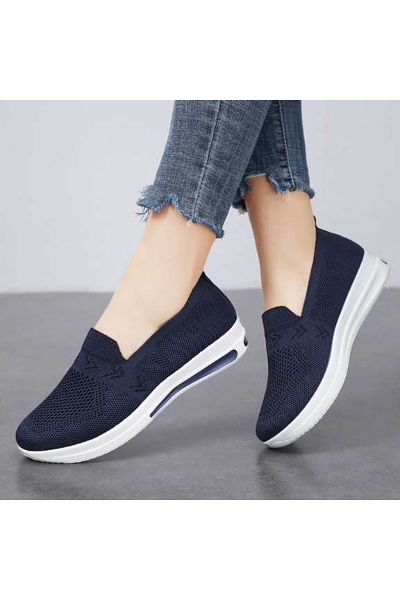 Running Shoes Women's Athletic Running Shoes Fashion Platform Wedge Comfortable Breathable Knit Sock Air Cushion Low Top Sneakers Slip On Lightweight Sports Canvas Shoes Loafers for Work Nurse 8