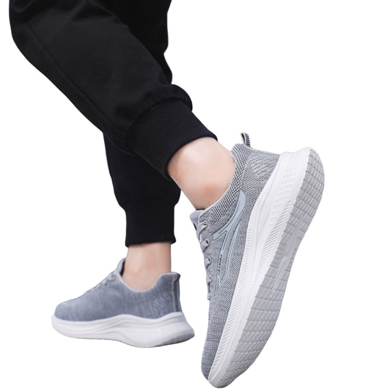 Running Shoes for Men Women Thick Soft Sole Sneakers Mesh Walking Shoes with Arch Support Lace up Nonslip Tennis Shoes Gray Size 8.5