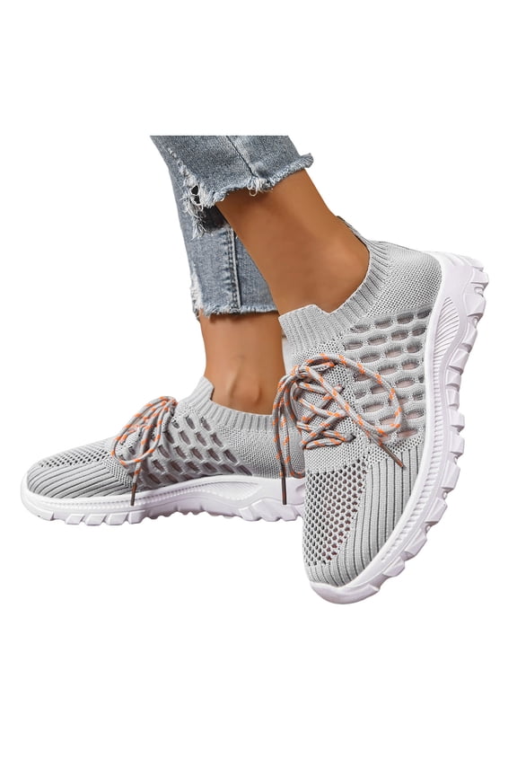Running Shoes for Women Hollow out Mesh Lace up Walking Shoes Casual Soft Sole Nonslip Workout Athletic Shoes Gray Size 7