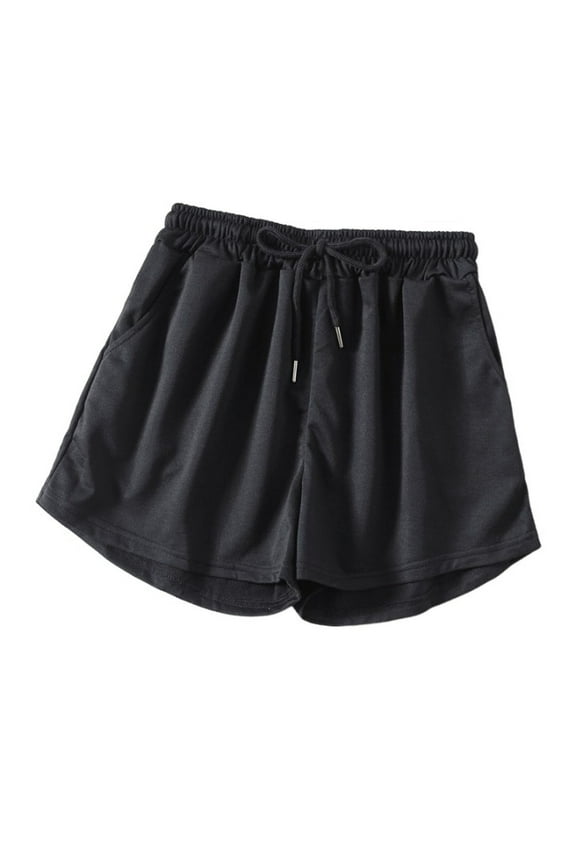 Running Shorts Womens with Pockets Casual Solid Color Hot Pants Lounge High Waist Athletic Hotpants Summer Yoga Gym Shorts Elastic Waist Tracksuit Bottoms Drawstring Wide Leg Sweat Pants