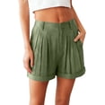 thumbnail image 1 of Running Shorts Womens with Pockets Casual Solid Color Pleated Hot Pants Lounge High Waist Athletic Hotpants Summer Yoga Gym Cotton Linen Shorts Elastic Waist Tracksuit Bottoms, 1 of 7