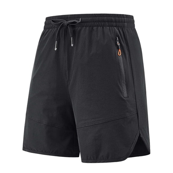 Running Shorts for Men Casual Loose Fitted Cotton Linen Elastic Waist Drawstring Athletic Short Pants Summer Beach Shorts with Zip Pockets