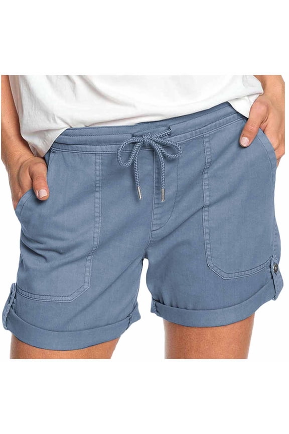 Running Shorts for Women Athletic with Pockets Casual Solid Basic Drawstring Elastic Waist Soft Loose Gym Sports Active Short Light Blue