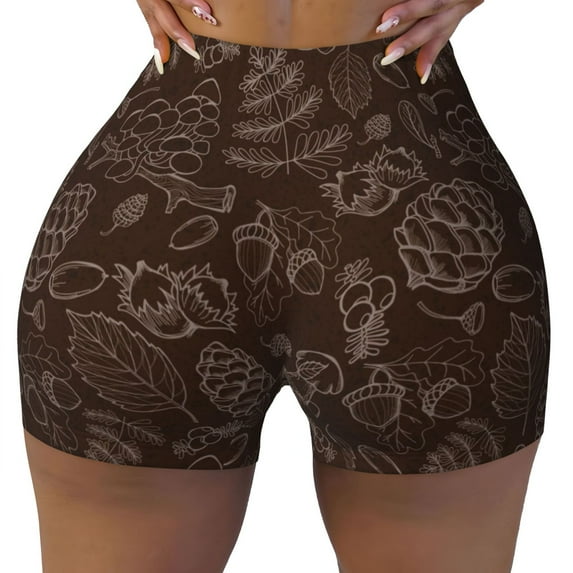 Running Shorts for Women, Autumn Brown Plants Yoga Gym Athletic Biker Workout Shorts, Seamless Scrunch Short for Women