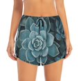 thumbnail image 1 of Running Shorts for Women, Blue Color Cactus Workout Athletic Shorts with Pockets, Lounge Yoga Shorts Women, 1 of 7