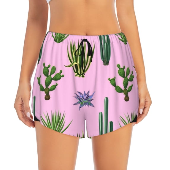 Running Shorts for Women, Cactus aloe vera Workout Athletic Shorts with Pockets, Lounge Yoga Shorts Women