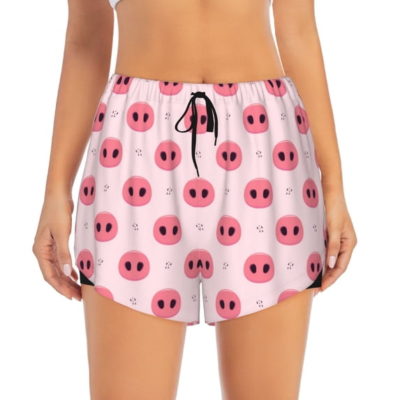 Running Shorts for Women, Dainty Cute Pig Nose Pink Workout Athletic Shorts with Pockets, Lounge Yoga Shorts Women