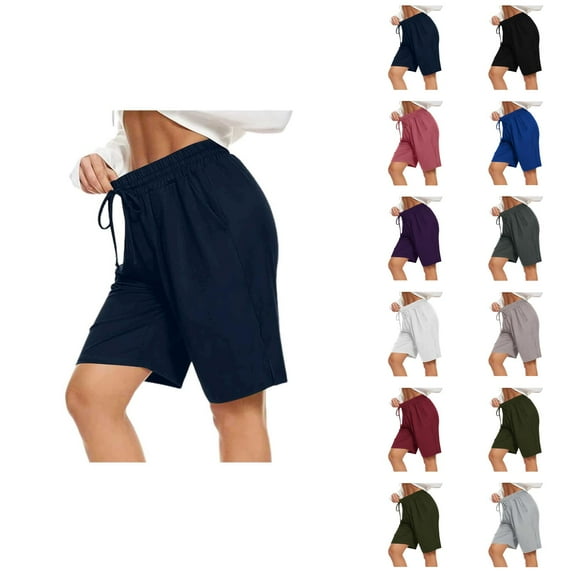 Running Shorts for Women Elastic Waist Pockets Breathable Knee Length Yoga Gym Active Sports Workout Athletic Shorts