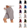 thumbnail image 1 of Running Shorts for Women Elastic Waist Pockets Breathable Knee Length Yoga Gym Active Sports Workout Athletic Shorts, 1 of 6